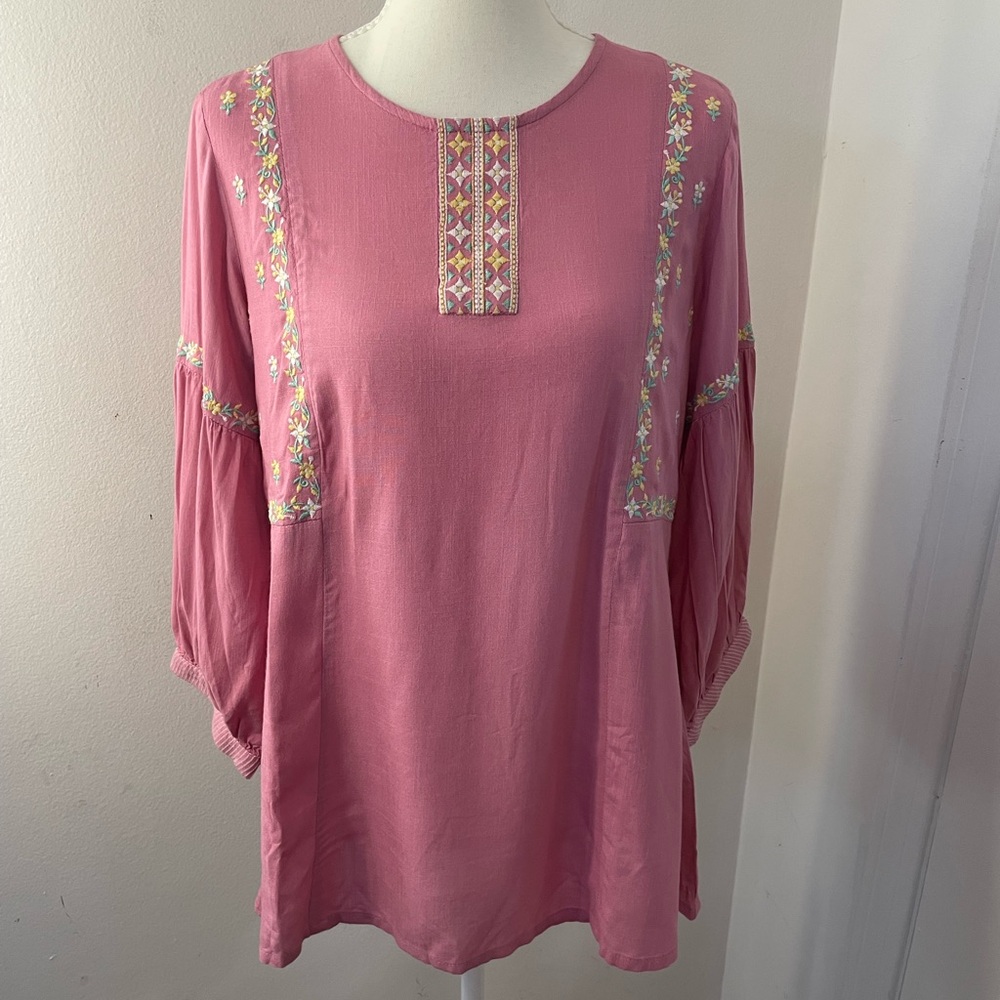 Global Desi Pink Embroidered Blouse